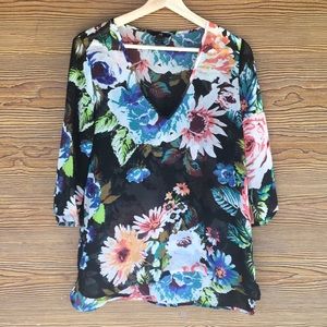 Black Floral Tunic / Cover up Medium Size 6